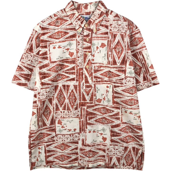 90'S Reyn Spooner swimwear tag, bikini tag, all-over print pullover, button-down, Aloha shirt, boxy shirt, men's size L equivalent. cotton white type Vintage Second Hand