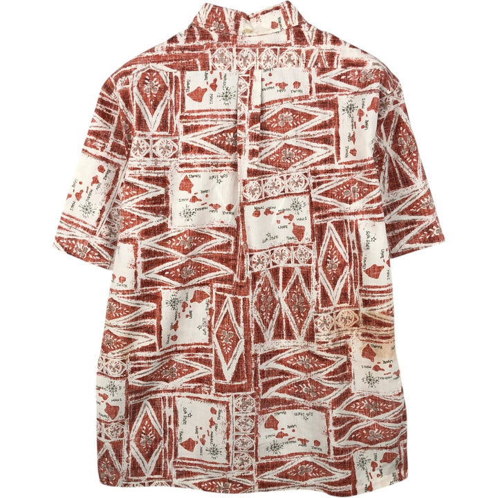 90'S Reyn Spooner swimwear tag, bikini tag, all-over print pullover, button-down, Aloha shirt, boxy shirt, men's size L equivalent. cotton white type Vintage Second Hand