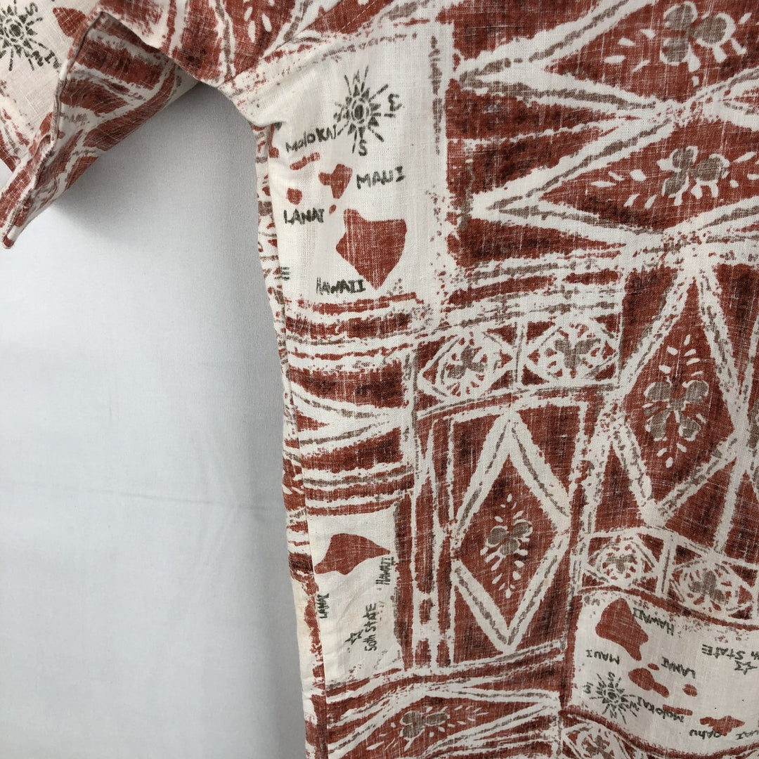 90'S Reyn Spooner swimwear tag, bikini tag, all-over print pullover, button-down, Aloha shirt, boxy shirt, men's size L equivalent. cotton white type Vintage Second Hand