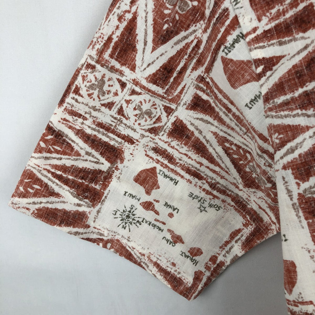 90'S Reyn Spooner swimwear tag, bikini tag, all-over print pullover, button-down, Aloha shirt, boxy shirt, men's size L equivalent. cotton white type Vintage Second Hand