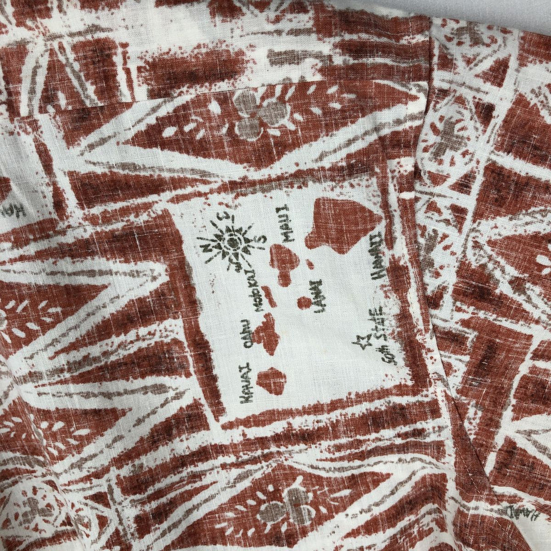 90'S Reyn Spooner swimwear tag, bikini tag, all-over print pullover, button-down, Aloha shirt, boxy shirt, men's size L equivalent. cotton white type Vintage Second Hand