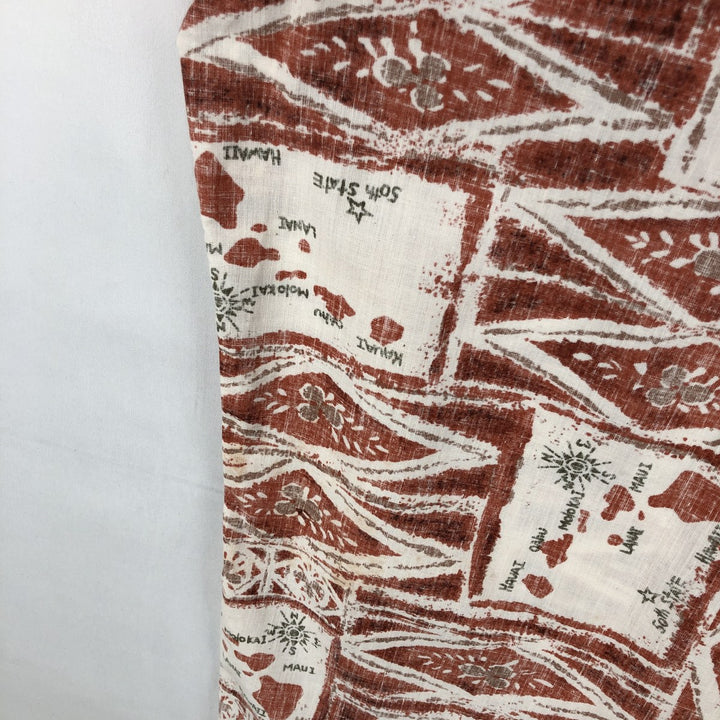90'S Reyn Spooner swimwear tag, bikini tag, all-over print pullover, button-down, Aloha shirt, boxy shirt, men's size L equivalent. cotton white type Vintage Second Hand