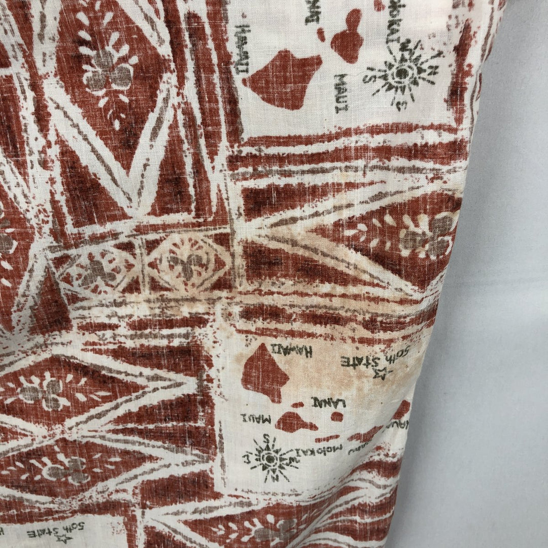 90'S Reyn Spooner swimwear tag, bikini tag, all-over print pullover, button-down, Aloha shirt, boxy shirt, men's size L equivalent. cotton white type Vintage Second Hand