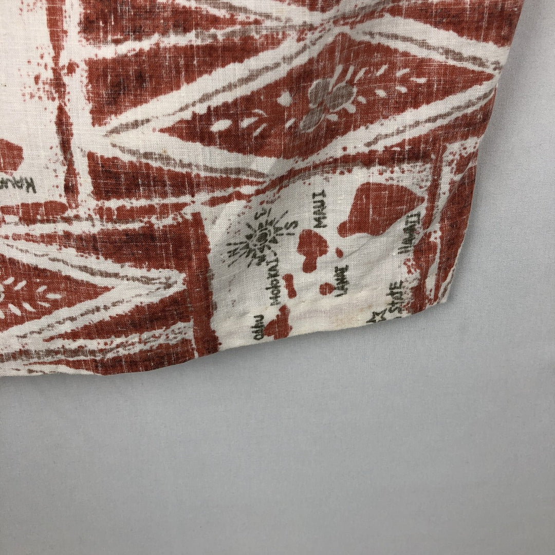 90'S Reyn Spooner swimwear tag, bikini tag, all-over print pullover, button-down, Aloha shirt, boxy shirt, men's size L equivalent. cotton white type Vintage Second Hand