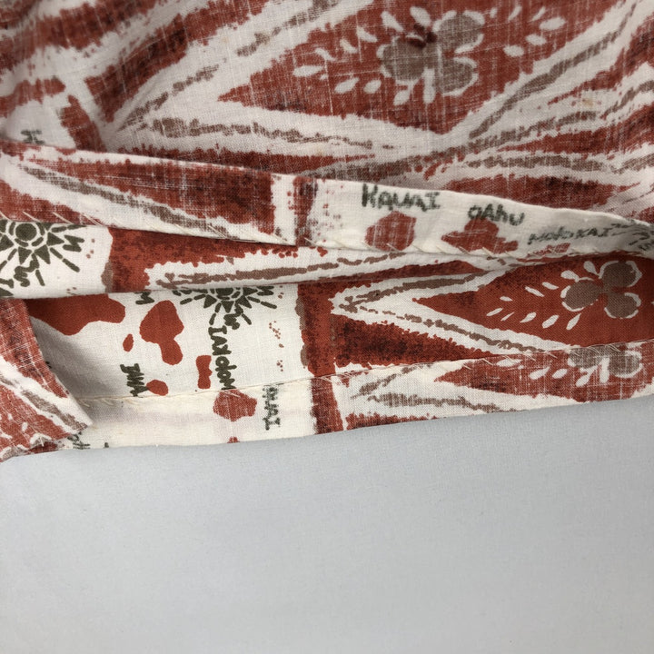 90'S Reyn Spooner swimwear tag, bikini tag, all-over print pullover, button-down, Aloha shirt, boxy shirt, men's size L equivalent. cotton white type Vintage Second Hand