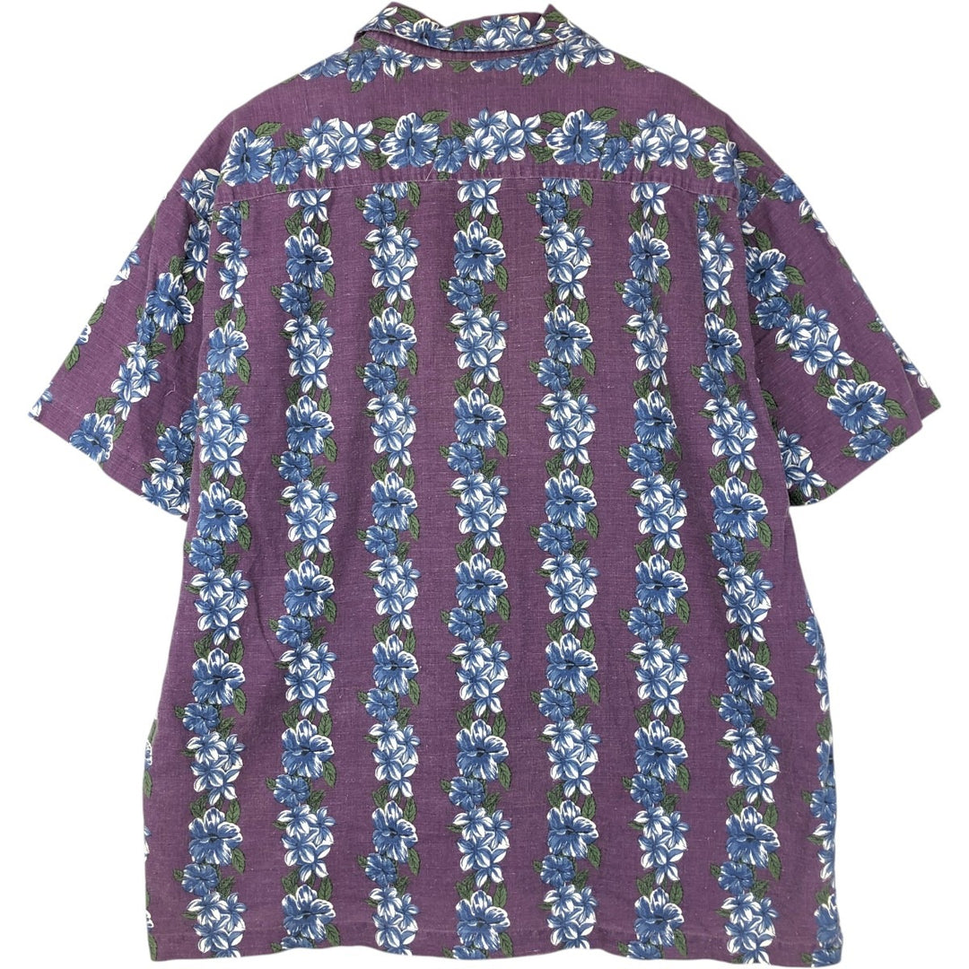 90'S Gap (Old Gap) All-over Hibiscus Pattern Open Collar Aloha Shirt, Boxy Shirt, Men's Size L linen purple type Vintage Second Hand