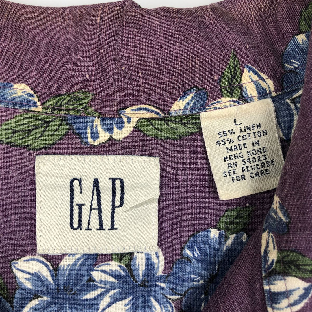90'S Gap (Old Gap) All-over Hibiscus Pattern Open Collar Aloha Shirt, Boxy Shirt, Men's Size L linen purple type Vintage Second Hand