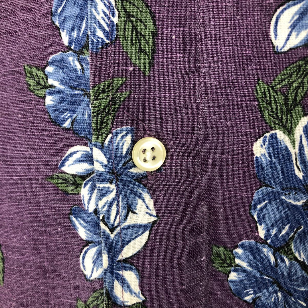 90'S Gap (Old Gap) All-over Hibiscus Pattern Open Collar Aloha Shirt, Boxy Shirt, Men's Size L linen purple type Vintage Second Hand