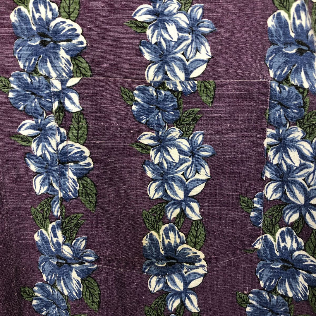 90'S Gap (Old Gap) All-over Hibiscus Pattern Open Collar Aloha Shirt, Boxy Shirt, Men's Size L linen purple type Vintage Second Hand
