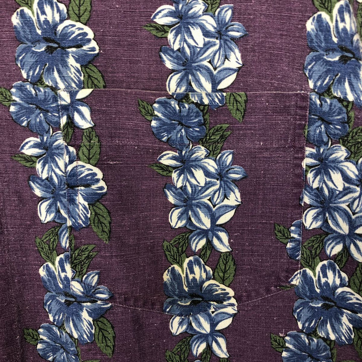 90'S Gap (Old Gap) All-over Hibiscus Pattern Open Collar Aloha Shirt, Boxy Shirt, Men's Size L linen purple type Vintage Second Hand