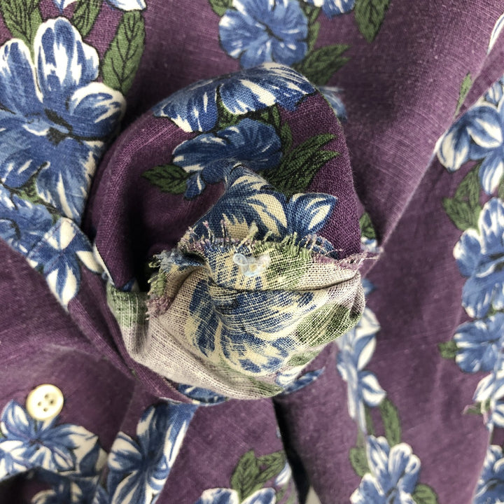 90'S Gap (Old Gap) All-over Hibiscus Pattern Open Collar Aloha Shirt, Boxy Shirt, Men's Size L linen purple type Vintage Second Hand
