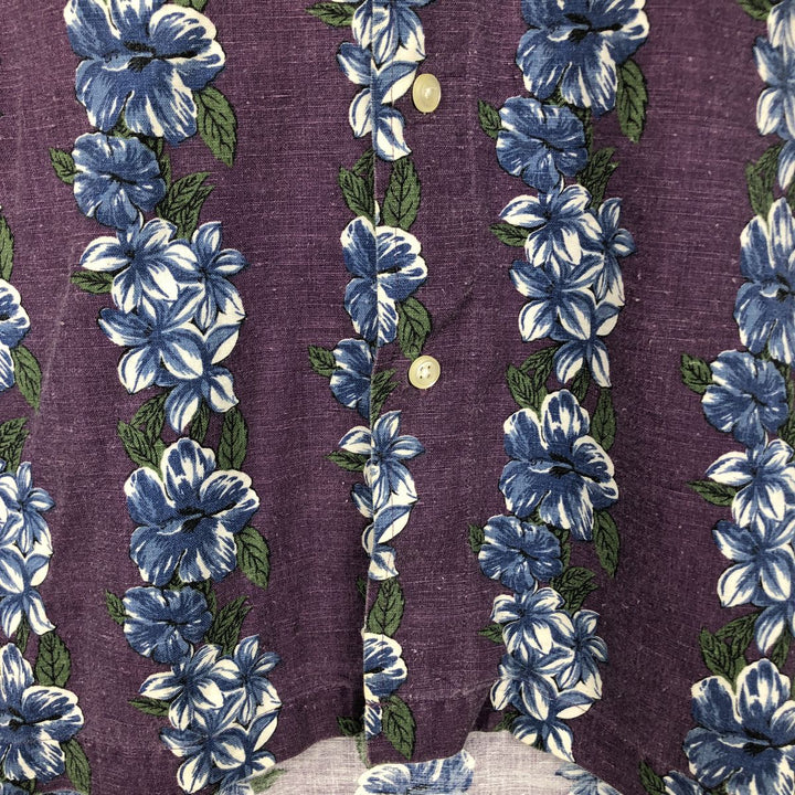 90'S Gap (Old Gap) All-over Hibiscus Pattern Open Collar Aloha Shirt, Boxy Shirt, Men's Size L linen purple type Vintage Second Hand