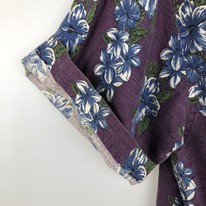 90'S Gap (Old Gap) All-over Hibiscus Pattern Open Collar Aloha Shirt, Boxy Shirt, Men's Size L linen purple type Vintage Second Hand