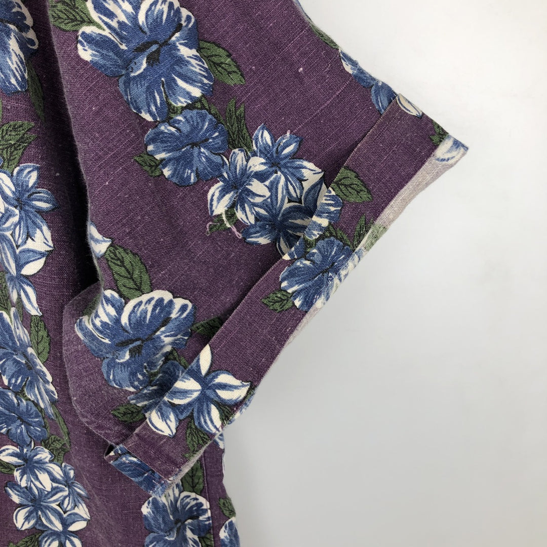 90'S Gap (Old Gap) All-over Hibiscus Pattern Open Collar Aloha Shirt, Boxy Shirt, Men's Size L linen purple type Vintage Second Hand