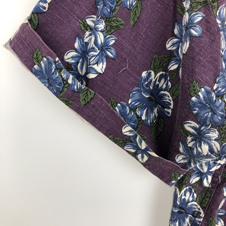 90'S Gap (Old Gap) All-over Hibiscus Pattern Open Collar Aloha Shirt, Boxy Shirt, Men's Size L linen purple type Vintage Second Hand
