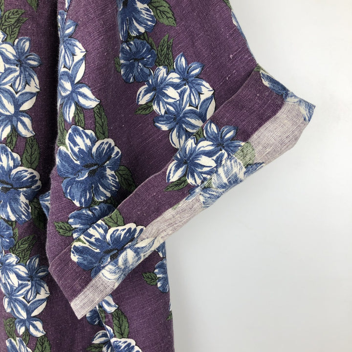90'S Gap (Old Gap) All-over Hibiscus Pattern Open Collar Aloha Shirt, Boxy Shirt, Men's Size L linen purple type Vintage Second Hand