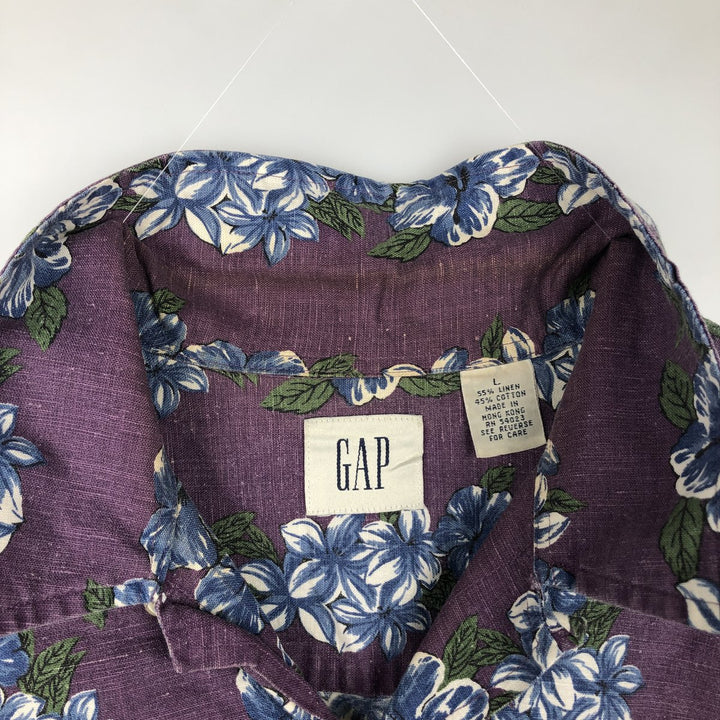 90'S Gap (Old Gap) All-over Hibiscus Pattern Open Collar Aloha Shirt, Boxy Shirt, Men's Size L linen purple type Vintage Second Hand