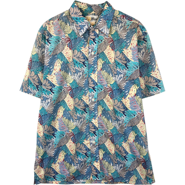 80'S Reyn Spooner Gold Tag Nude Tag All-over Leaf Pattern Hawaiian Aloha Shirt Box Shirt Made in Hawaii Men's Size M (approx.) cotton blue type Vintage Second Hand