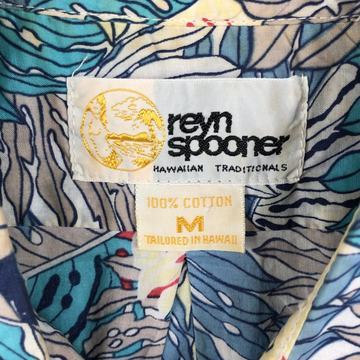 80'S Reyn Spooner Gold Tag Nude Tag All-over Leaf Pattern Hawaiian Aloha Shirt Box Shirt Made in Hawaii Men's Size M (approx.) cotton blue type Vintage Second Hand