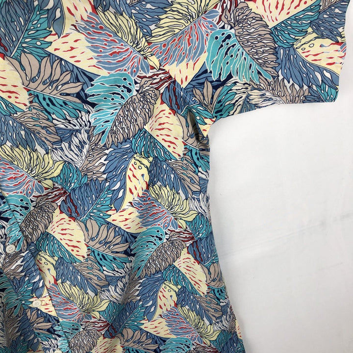 80'S Reyn Spooner Gold Tag Nude Tag All-over Leaf Pattern Hawaiian Aloha Shirt Box Shirt Made in Hawaii Men's Size M (approx.) cotton blue type Vintage Second Hand