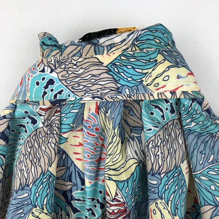 80'S Reyn Spooner Gold Tag Nude Tag All-over Leaf Pattern Hawaiian Aloha Shirt Box Shirt Made in Hawaii Men's Size M (approx.) cotton blue type Vintage Second Hand