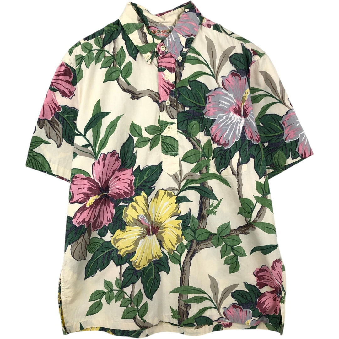 Reyn Spooner Commemorative Classics All-over Hibiscus Pattern Pullover Button-Down Aloha Shirt Boxy Shirt cotton unbleached Vintage Second Hand