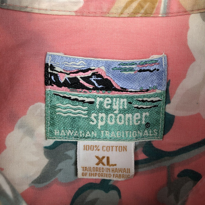80s-90'S Reyn Spooner Diamond Head Tag All-over Hibiscus Pattern Aloha Shirt, Boxy Shirt, Men's XL (approx.) cotton pink type Vintage Second Hand