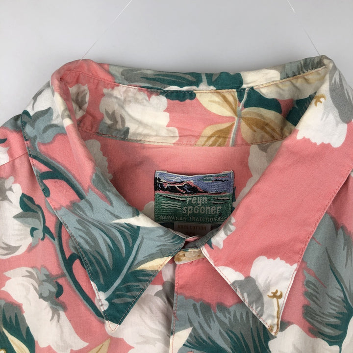 80s-90'S Reyn Spooner Diamond Head Tag All-over Hibiscus Pattern Aloha Shirt, Boxy Shirt, Men's XL (approx.) cotton pink type Vintage Second Hand