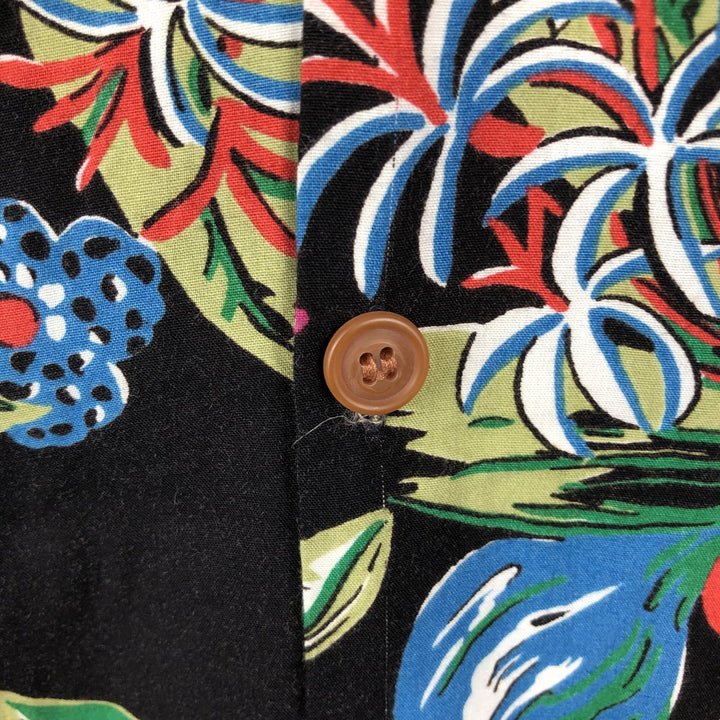 90'S Reyn Spooner all-over botanical pattern open-collar rayon aloha shirt, boxy fit, men's size L (approx.) Rayon black type Vintage Second Hand