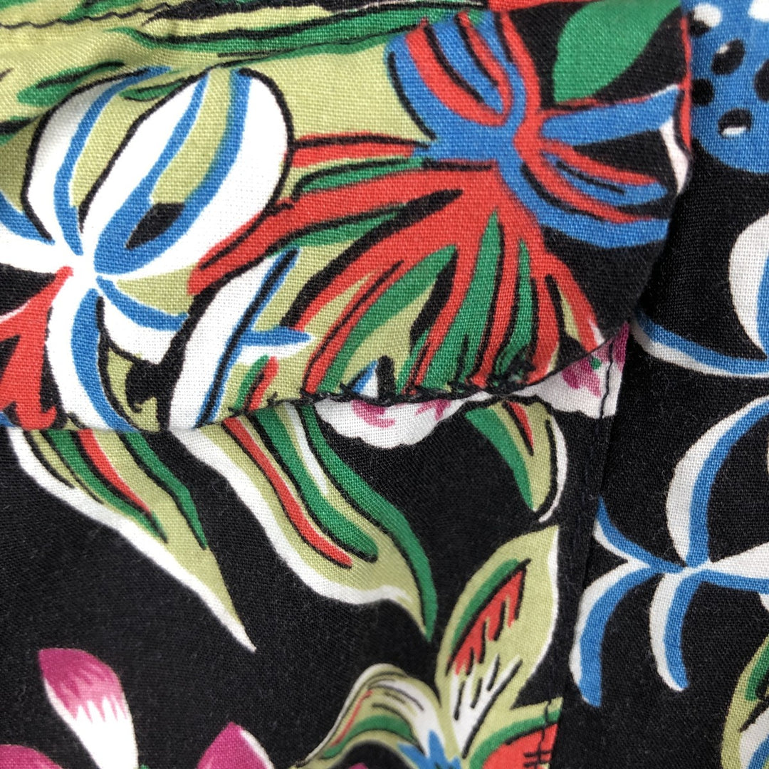 90'S Reyn Spooner all-over botanical pattern open-collar rayon aloha shirt, boxy fit, men's size L (approx.) Rayon black type Vintage Second Hand