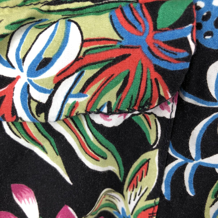 90'S Reyn Spooner all-over botanical pattern open-collar rayon aloha shirt, boxy fit, men's size L (approx.) Rayon black type Vintage Second Hand
