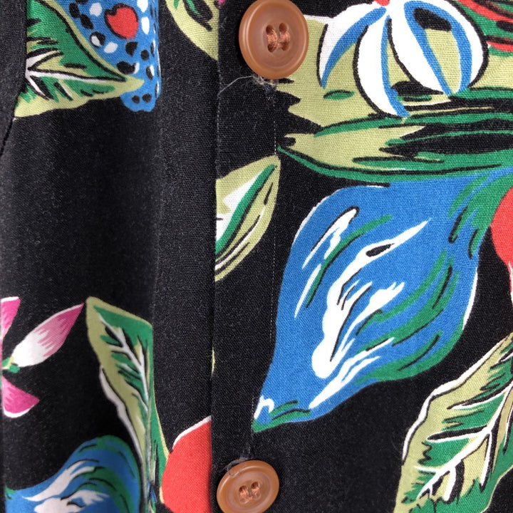 90'S Reyn Spooner all-over botanical pattern open-collar rayon aloha shirt, boxy fit, men's size L (approx.) Rayon black type Vintage Second Hand