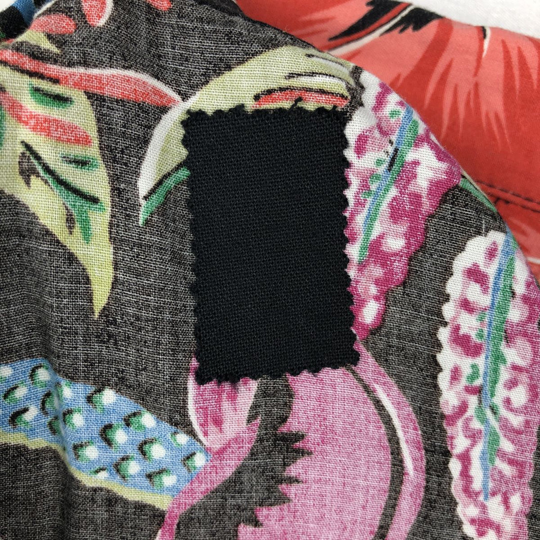90'S Reyn Spooner all-over botanical pattern open-collar rayon aloha shirt, boxy fit, men's size L (approx.) Rayon black type Vintage Second Hand