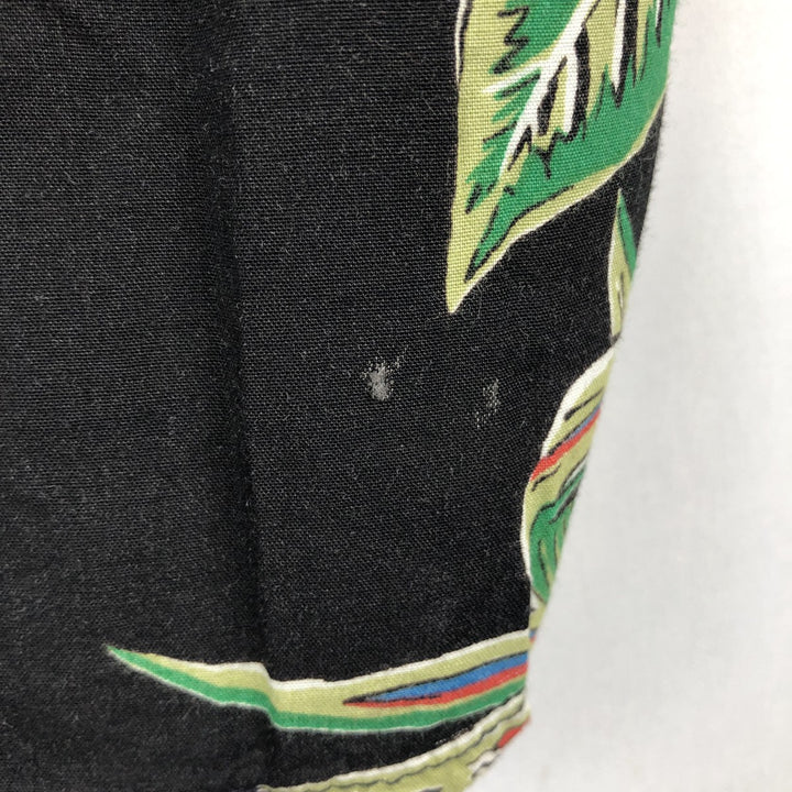 90'S Reyn Spooner all-over botanical pattern open-collar rayon aloha shirt, boxy fit, men's size L (approx.) Rayon black type Vintage Second Hand