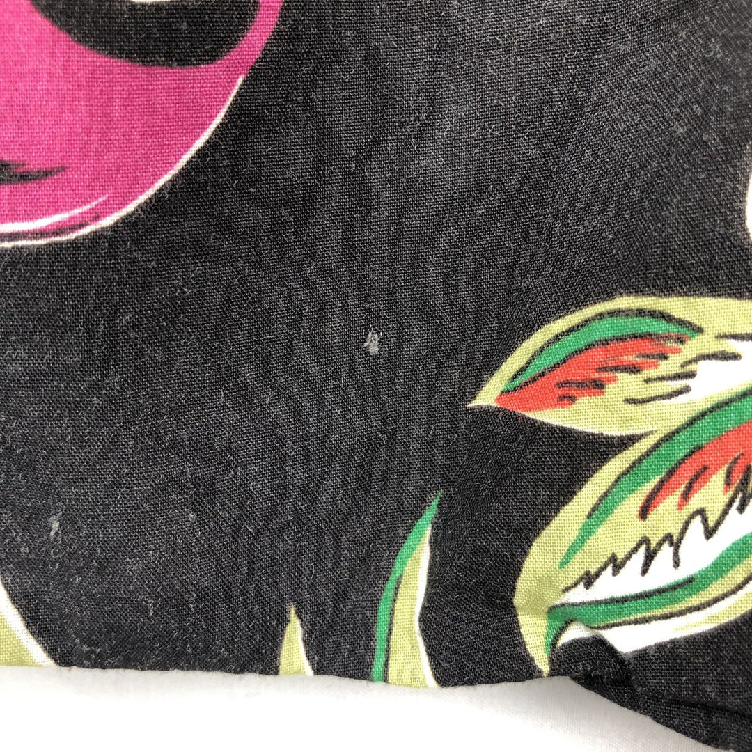 90'S Reyn Spooner all-over botanical pattern open-collar rayon aloha shirt, boxy fit, men's size L (approx.) Rayon black type Vintage Second Hand
