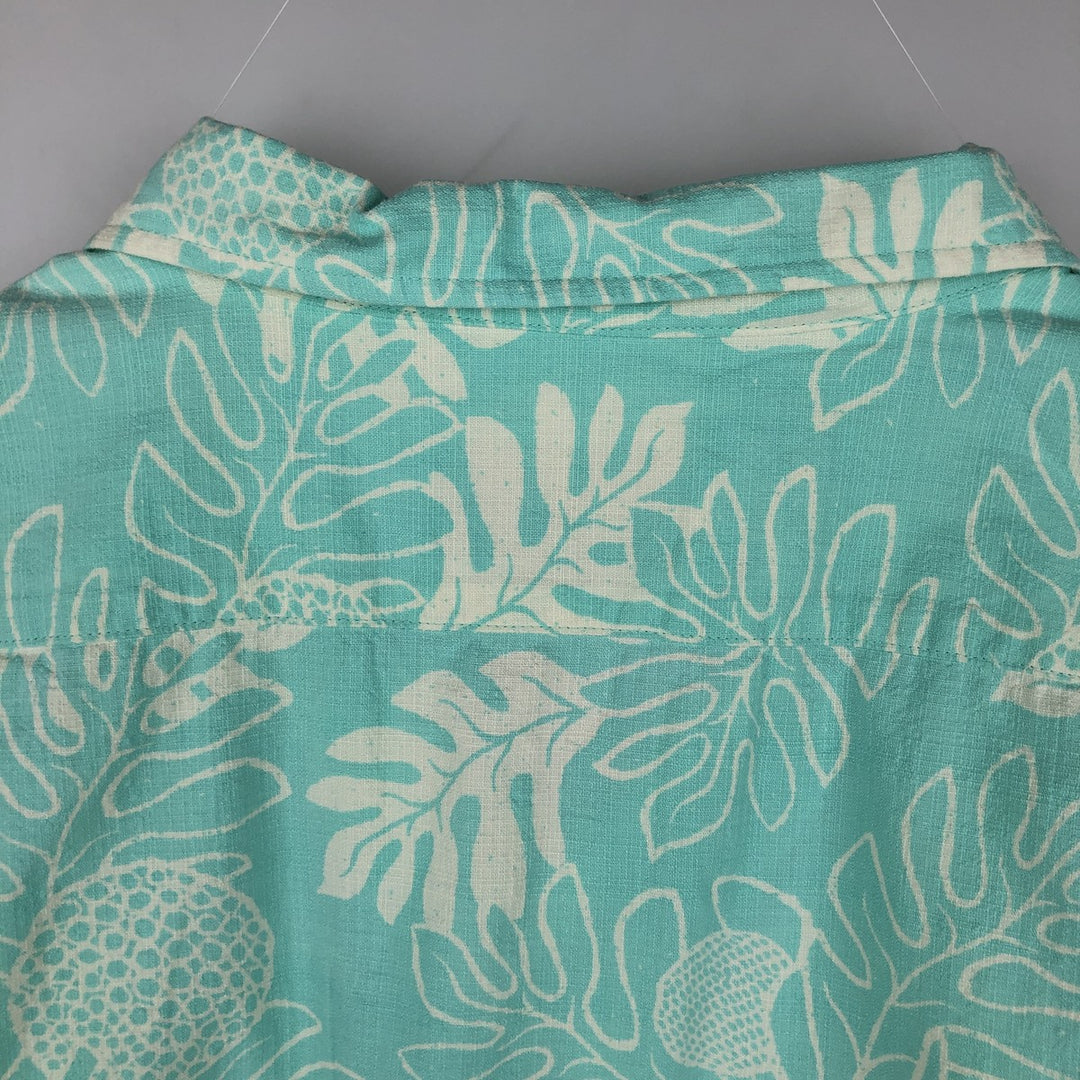Patagonia 52566SP18 All-over print open collar Hawaiian Aloha shirt, boxy style, men's size L equivalent. Organic cotton turquoise blue Vintage Second Hand