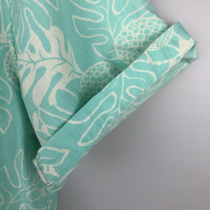 Patagonia 52566SP18 All-over print open collar Hawaiian Aloha shirt, boxy style, men's size L equivalent. Organic cotton turquoise blue Vintage Second Hand