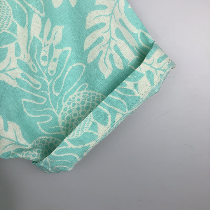 Patagonia 52566SP18 All-over print open collar Hawaiian Aloha shirt, boxy style, men's size L equivalent. Organic cotton turquoise blue Vintage Second Hand