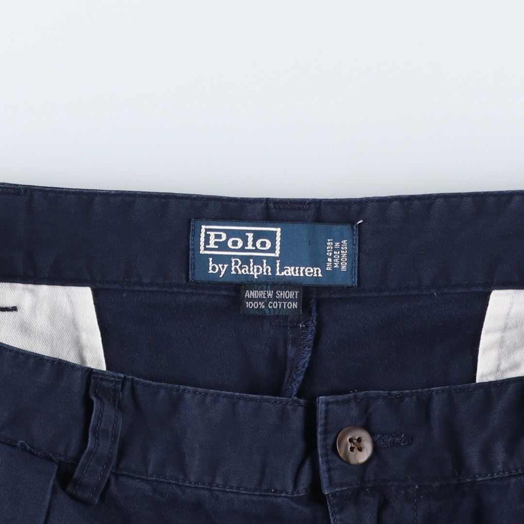 Ralph Lauren POLO by Ralph Lauren ANDREW SHORT Two-pleat chino shorts, short pants, men's size W35 cotton navy blue type Vintage Second Hand