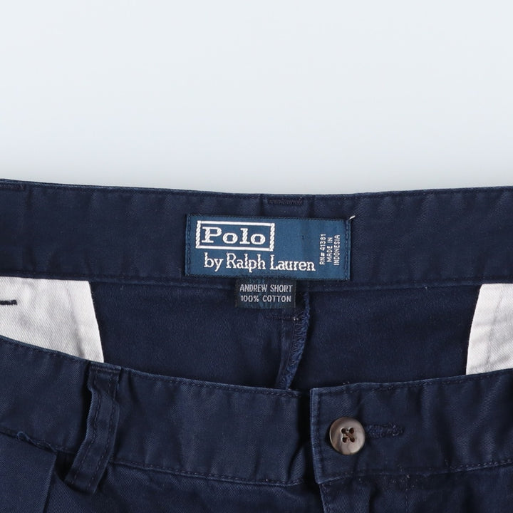 Ralph Lauren POLO by Ralph Lauren ANDREW SHORT Two-pleat chino shorts, short pants, men's size W35 cotton navy blue type Vintage Second Hand