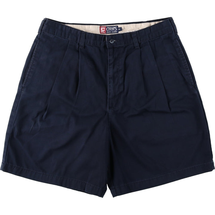 Ralph Lauren CHAPS Two-Pleat Chino Shorts, Men's Size W35 (approx.) cotton navy blue type Vintage Second Hand