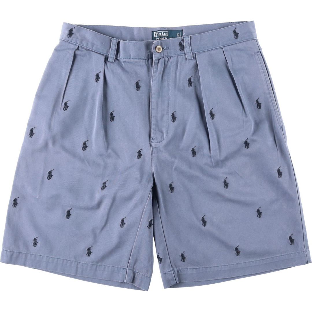 Ralph Lauren POLO by Ralph Lauren TYLER SHORT All-over print two-pleat chino shorts, men's size W34 (approx.) cotton Navy blue Vintage Second Hand
