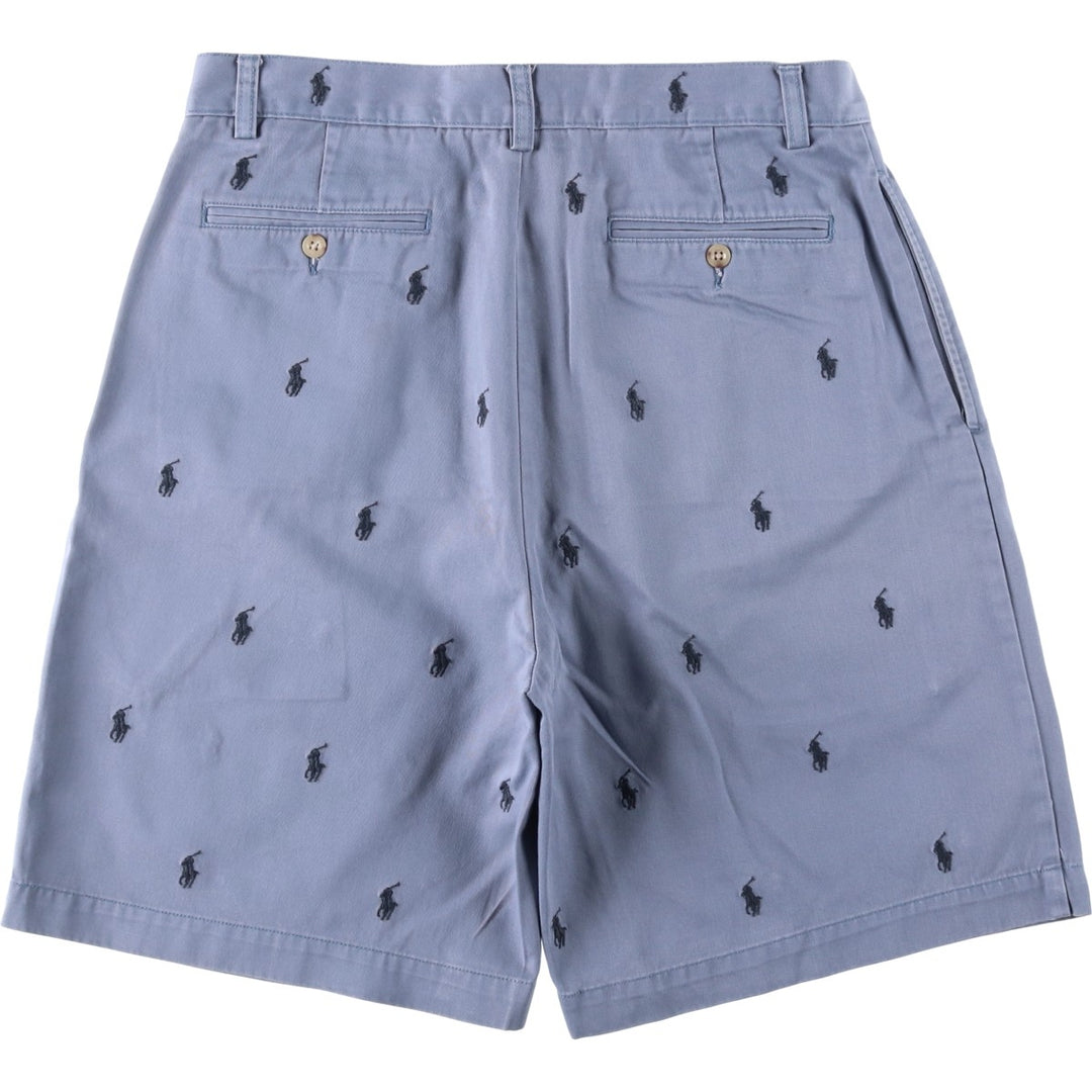 Ralph Lauren POLO by Ralph Lauren TYLER SHORT All-over print two-pleat chino shorts, men's size W34 (approx.) cotton Navy blue Vintage Second Hand