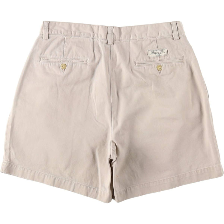 Ralph Lauren POLO by Ralph Lauren ANDREW SHORT Two-pleat chino shorts, short pants, men's size W32 cotton ivory Vintage Second Hand