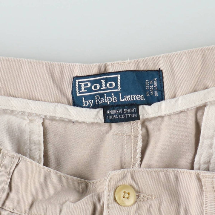 Ralph Lauren POLO by Ralph Lauren ANDREW SHORT Two-pleat chino shorts, short pants, men's size W32 cotton ivory Vintage Second Hand