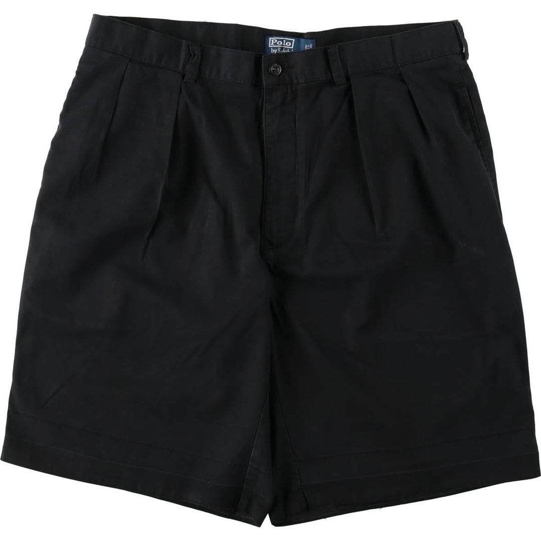 Ralph Lauren POLO by Ralph Lauren TYLER SHORT Two-Pleat Chino Shorts, Men's Size W38 (approx.) cotton black type Vintage Second Hand
