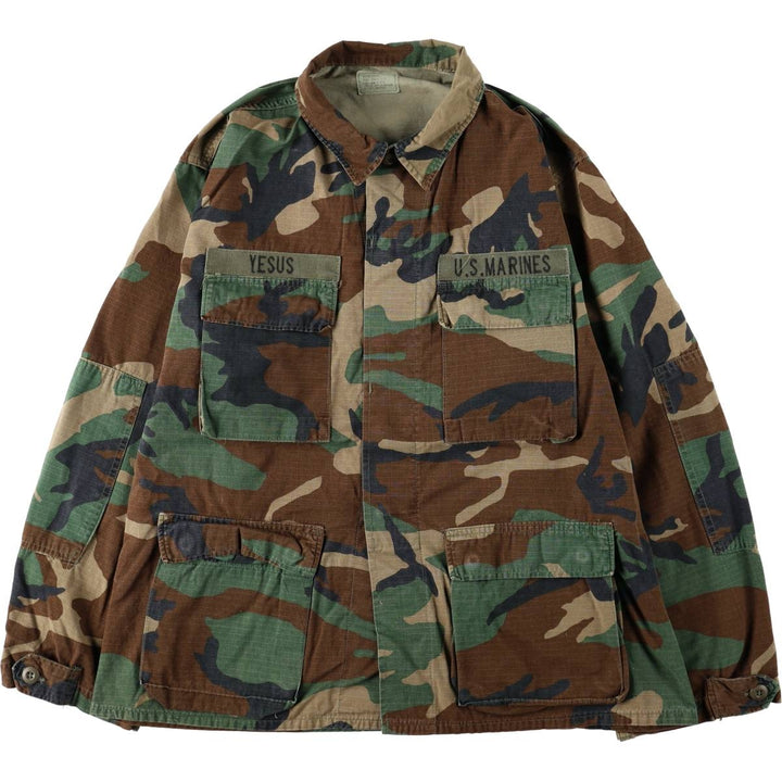 80'S US Military Genuine Camouflage Pattern Woodland Camo Ripstop BDU Military Jacket Made in USA MEDIUM-REGULAR Men's M cotton Khaki type Vintage Second Hand