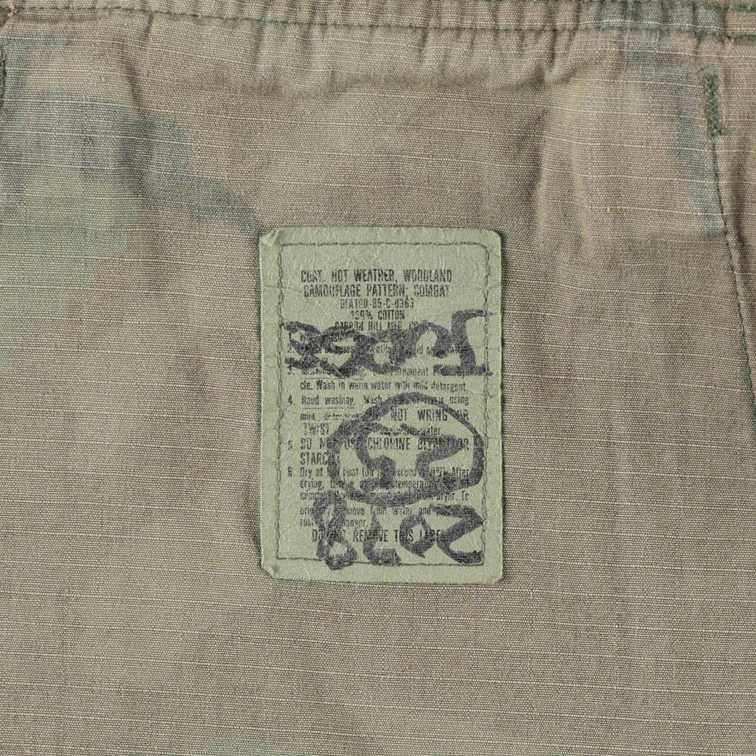 80'S US Military Genuine Camouflage Pattern Woodland Camo Ripstop BDU Military Jacket Made in USA MEDIUM-REGULAR Men's M cotton Khaki type Vintage Second Hand