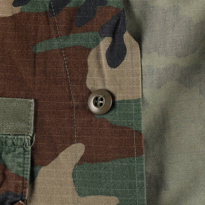 80'S US Military Genuine Camouflage Pattern Woodland Camo Ripstop BDU Military Jacket Made in USA MEDIUM-REGULAR Men's M cotton Khaki type Vintage Second Hand