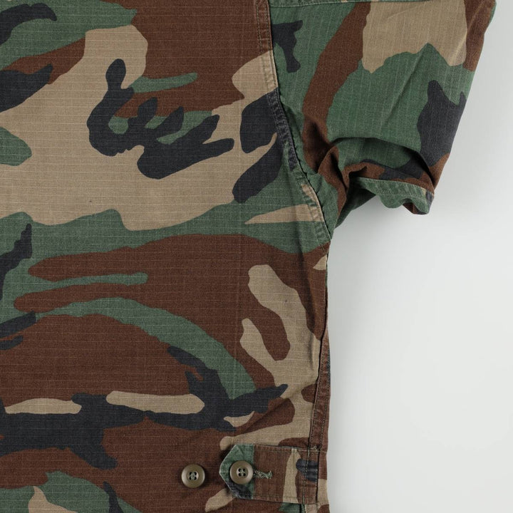 80'S US Military Genuine Camouflage Pattern Woodland Camo Ripstop BDU Military Jacket Made in USA MEDIUM-REGULAR Men's M cotton Khaki type Vintage Second Hand